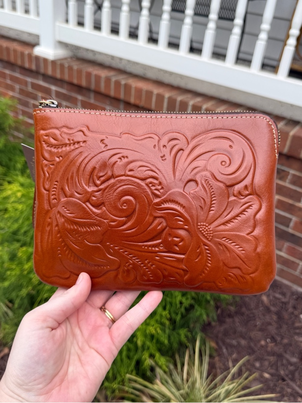 Patricia Nash Cassini Brown Tooled Real Leather Wristlet